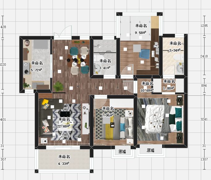 南京海赋尚城99㎡现代风格--幸福的三口之家02彩色平面图